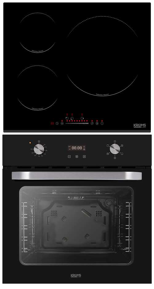 KROMSLINE KVI-3FI-B3+ KHCR-105-BK - Conjunto Vitrocerámica de Inducción + Horno Cristal Negro