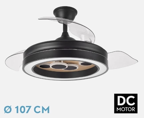ABRILA CUPIDO Negro-Madera - Ventilador de Techo 3 Aspas Retráctil