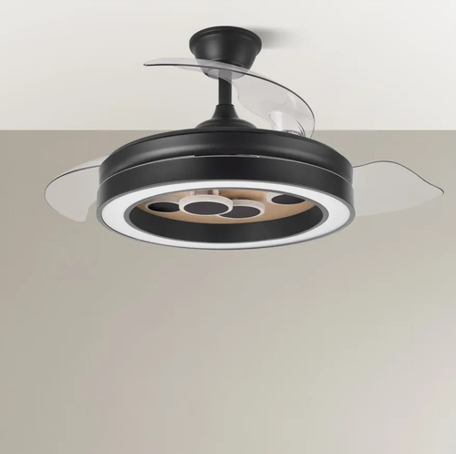 ABRILA CUPIDO Negro-Madera - Ventilador de Techo 3 Aspas Retráctil