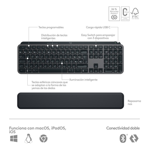 LOGITECH MX KEYS S Grafito - Teclado + Ratón