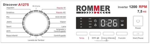 ROMMER DISCOVER A1275 Blanco - Lavadora Carga Superior 7.5KG 1200RPM