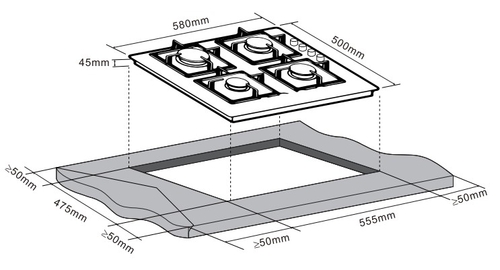 ASPES AGW3602N Negro - Placa de Gas 60CM Gas Butano