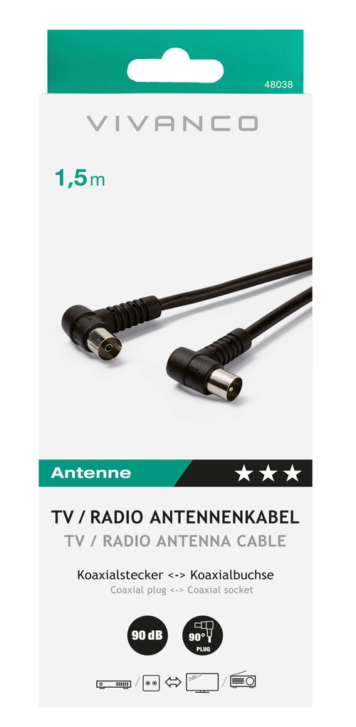 Cable Vivanco Antena 43038 M/H 1.5M Acodado Negro