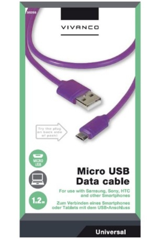 Micro Cable USB 2.0 Vivanco DCVVMCUSB12PV 36255 1.2M Morado