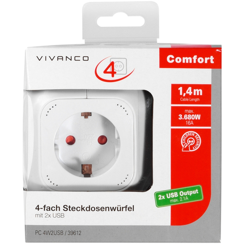 Cubo de Alimentación Vivanco  PC 4W2USB 4 Enchufes 2 USB   