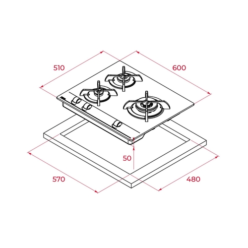 TEKA  GBC63010KBB CRISTAL NEGRO  - Placa de Gas 60CM BUTANO 