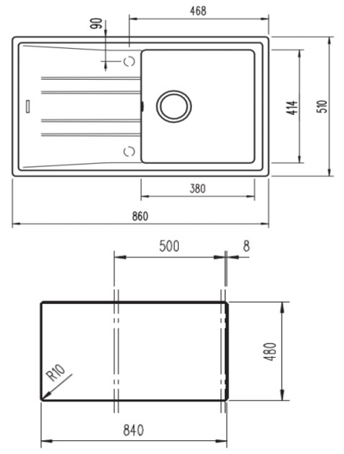 Fregadero Teka STONE 50 B-TG 1C 1E CARBÓN Escurridor   