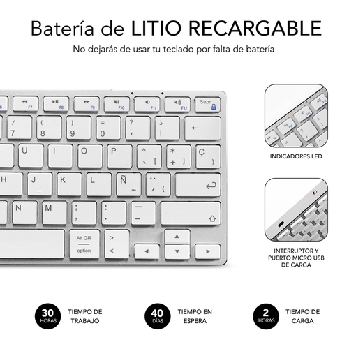 Teclado Inalámbrico Subblim SUB-KB-3ADC200 Plata 30 Días