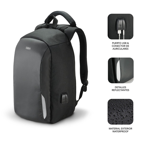 Mochila Antirrobo Subblim SUB-BP-3SA1000 Portátil Negro 16"    