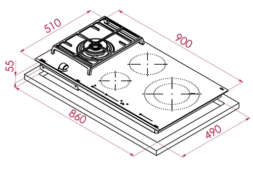 TEKA JZC 94313 ABN Cristal Negro  - Placa Mixta 90cm Inducción + Gas natural 