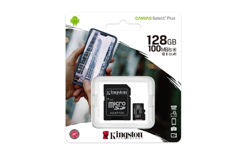 MicroSD Kingston CANVAS SELECT PLUS 128GB + Adaptador SD