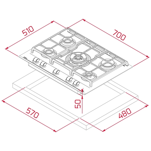TEKA GZC 75330 XBA cristal negro  - Placa de Gas 70cm butano