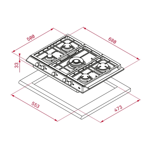 TEKA EX 70.1 5G AI AL DR CI INOX  - Placa de Gas 68CM BUTANO 