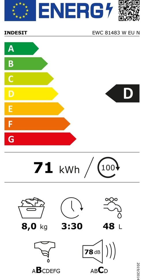 INDESIT EWC 81483 W EU N Blanco - Lavadora Carga Frontal 8KG 1400RPM