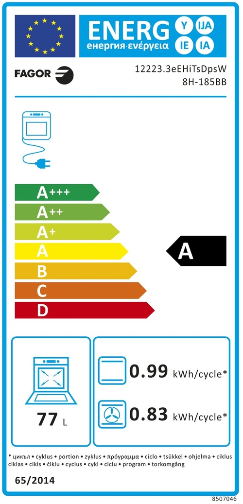FAGOR 8H-185BB Blanco - Horno Multifunción 77L