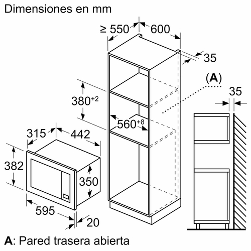 BALAY 3CG6142X3 Integrado INOX - Microondas 20L 800W