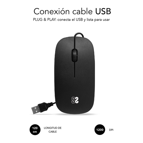 Subblim Flat Mouse Black - Ratón Óptico