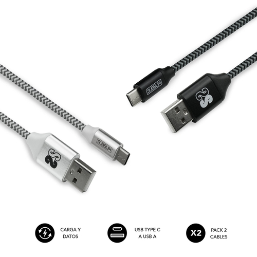 SUBBLIM USB C-USB A Negro Plata - Cable de Carga 5V/3.0A