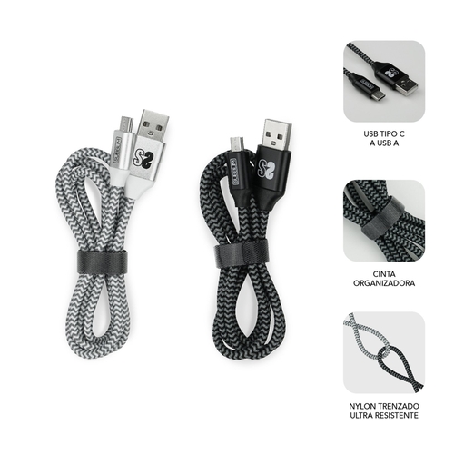 SUBBLIM USB C-USB A Negro Plata - Cable de Carga 5V/3.0A
