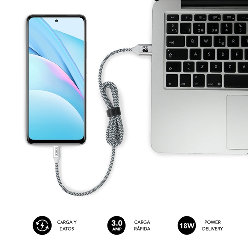 SUBBLIM USB C-USB A Negro Plata - Cable de Carga 5V/3.0A
