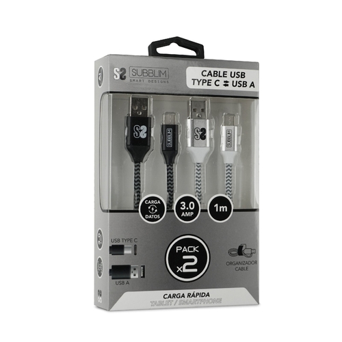 SUBBLIM USB C-USB A Negro Plata - Cable de Carga 5V/3.0A