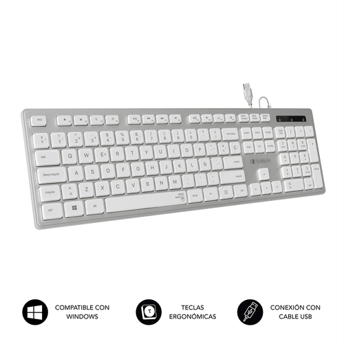 SUBBLIM Ergonómico Con Cable USB - Teclado Plata/Blanco