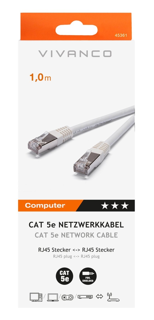 VIVANCO 2XRJ45 45361 Blanco - Cable de Red 1M