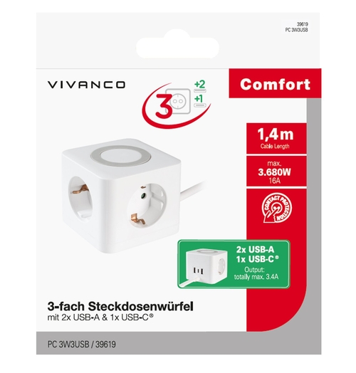 VIVANCO Cubo Alimentación BL39619 Blanco - Adaptador 1.4M