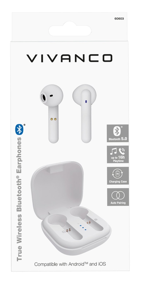 VIVANCO TRUE Wireless Bluetooth - Auricular Inalámbrico Blanco