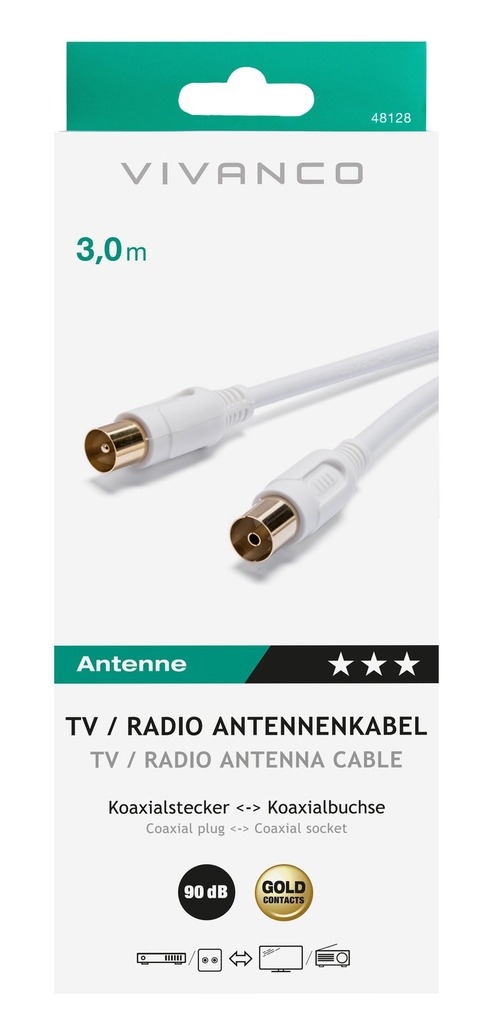 VIVANCO 90Db - Cable de Antena Blanco