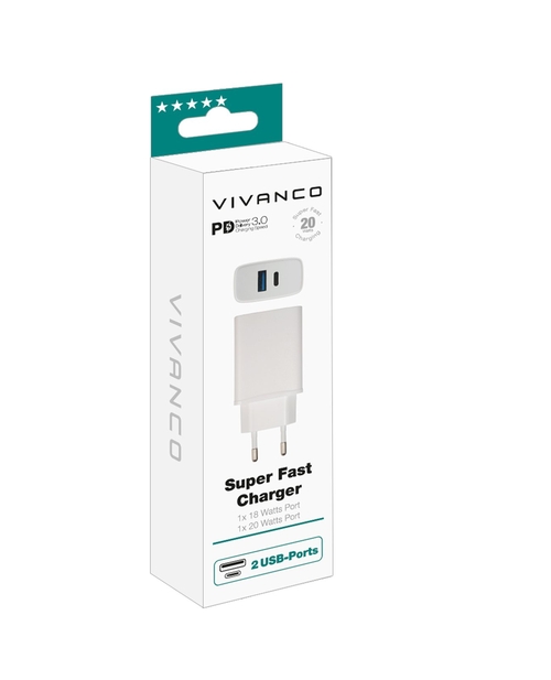 VIVANCO 62401 DUAL USB - Cargador Pared 20W