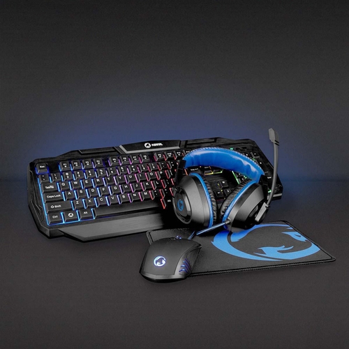 Nedis Teclado + Auriculares + Ratón + Alfombrilla Azul-Negro - Pack Gaming 4 en 1
