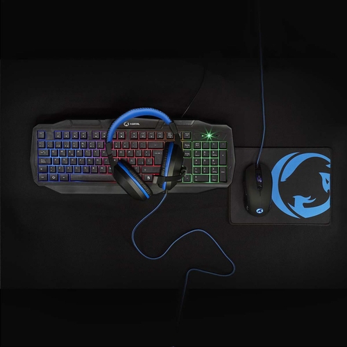 Nedis Teclado + Auriculares + Ratón + Alfombrilla Azul-Negro - Pack Gaming 4 en 1