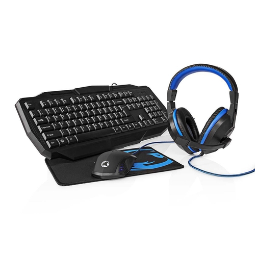 Nedis Teclado + Auriculares + Ratón + Alfombrilla Azul-Negro - Pack Gaming 4 en 1