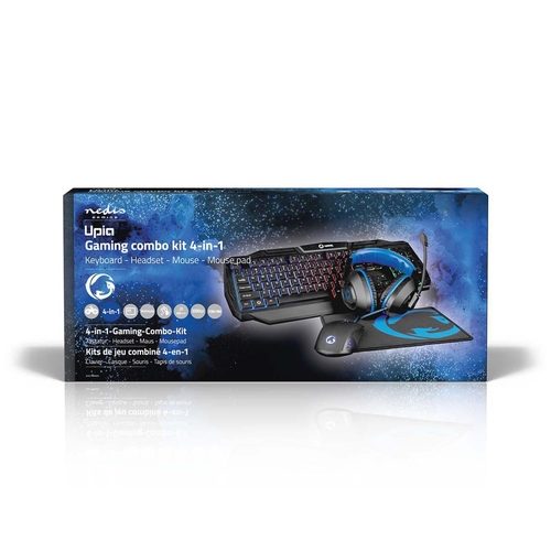 Nedis Teclado + Auriculares + Ratón + Alfombrilla Azul-Negro - Pack Gaming 4 en 1