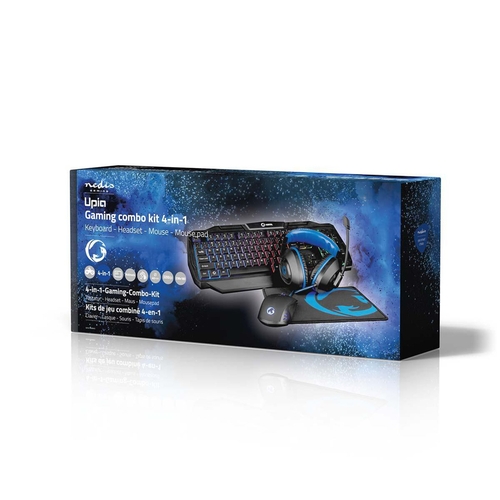 Nedis Teclado + Auriculares + Ratón + Alfombrilla Azul-Negro - Pack Gaming 4 en 1