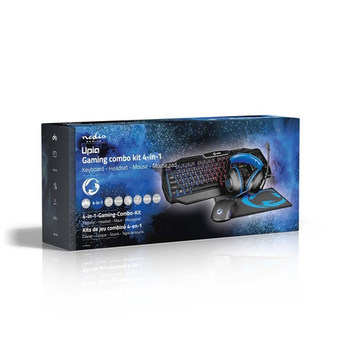 Nedis Teclado + Auriculares + Ratón + Alfombrilla Azul-Negro - Pack Gaming 4 en 1