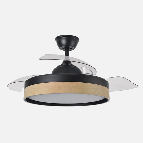 ABRILA IGLU Negro/Haya - Ventilador de Techo Aspas Retráctiles 59 W