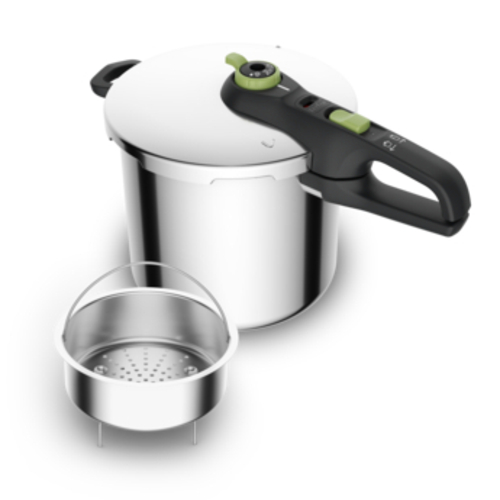 TEFAL SECURE TRENDY P2584402 INOX-Negro-Verde - Olla a Presión 8L