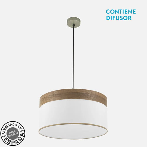 Abrila CLOE Cuero/Blanco-Madera Oscura - Colgante Moderno 2xE27 50 cm
