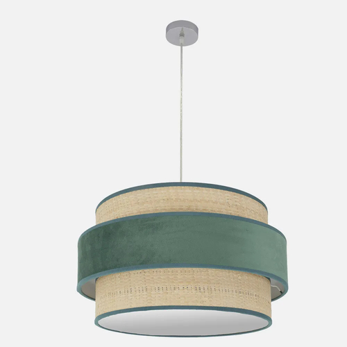 Abrila REYES Cromo/Natural-Verde - Colgante Moderno 3xE27 60 cm