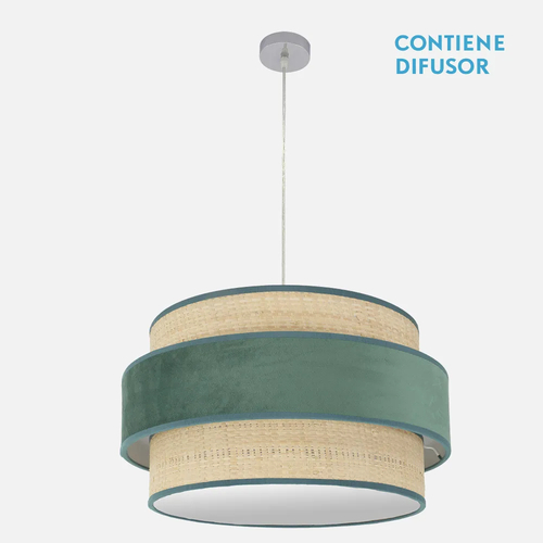 Abrila REYES Cromo/Natural-Verde - Colgante Moderno 3xE27 60 cm