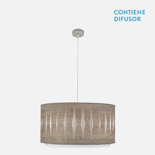 Abrila ALEXANDRA Níquel/Madera Gris - Colgante Moderno 2xE27 50 cm
