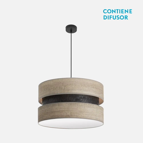 Abrila COLET Negro/Madera Gris - Colgante Moderno 2xE27 50 cm