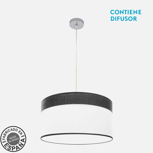 Abrila CLOE Cromo/Blanco-Madera Negra - Colgante Moderno 2xE27 50 cm