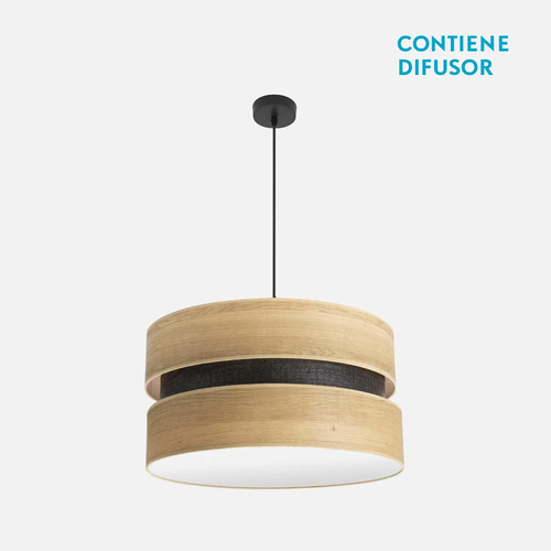 Abrila COLET Negro/Madera Clara - Colgante Moderno 2xE27 50 cm