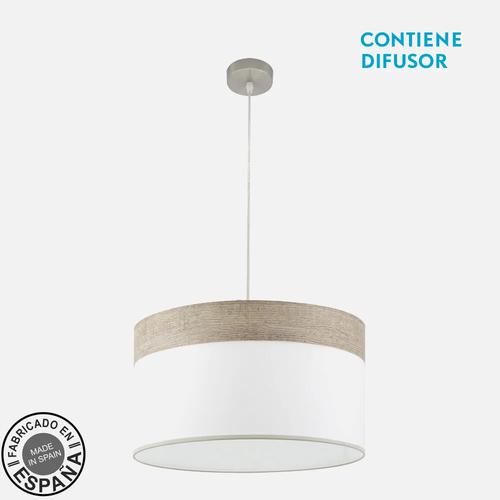 Abrila CLOE Níquel/Blanco-Madera Gris - Colgante Moderno 2xE27 50 cm