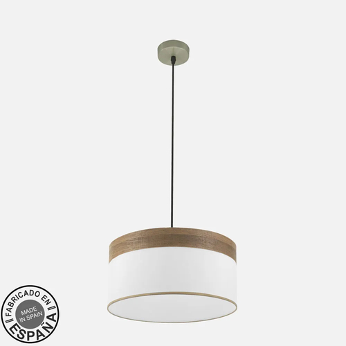 Abrila CLOE Cuero/Blanco-Madera Oscura - Colgante Moderno 1xE27 40 cm