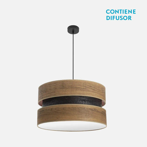 Abrila COLET Negro/Madera Oscura - Colgante Moderno 2xE27 50 cm