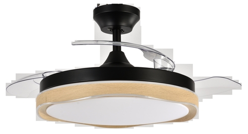 Abrila BLONDI Negro/Madera - Ventilador de Techo Aspas Retráctiles 72 W F